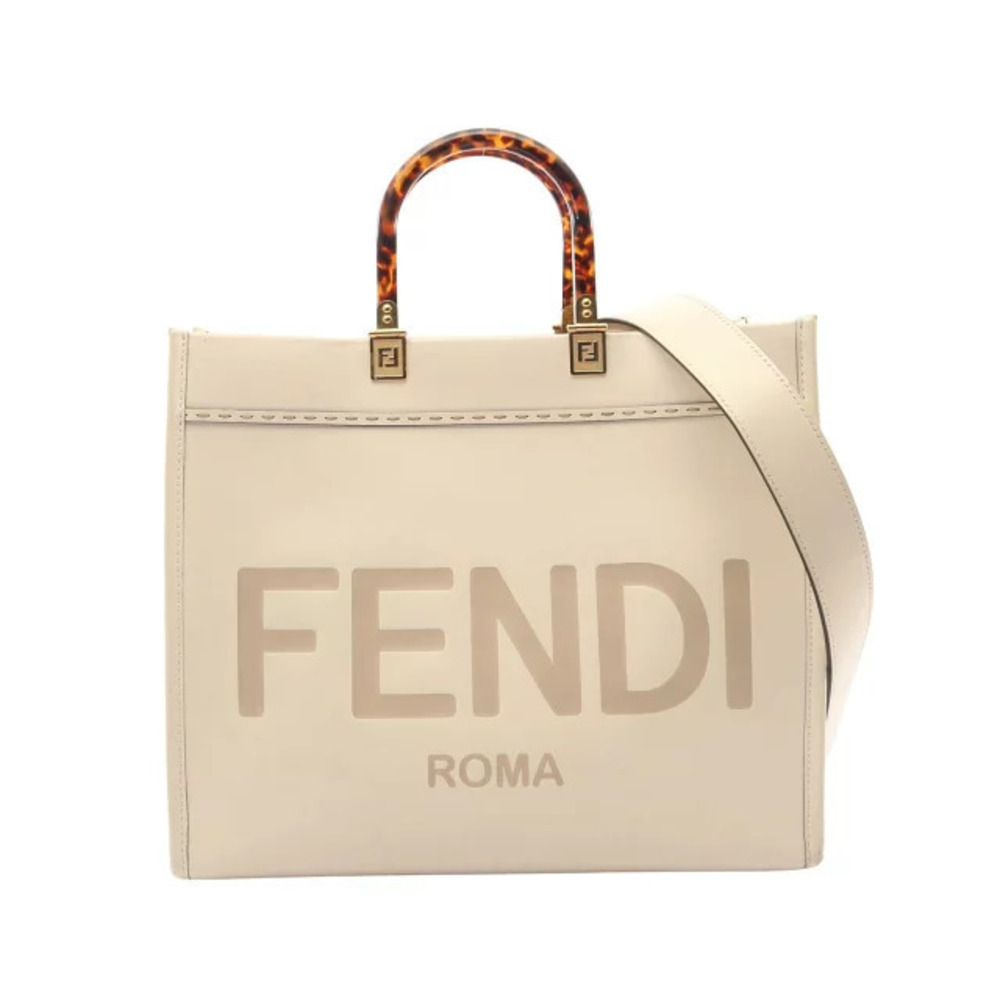Fendi Sunshine Tote Bag Leather Ivory White Gray